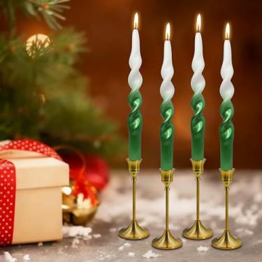 Imagem de Velas espirais de Natal, velas cônicas verdes metálicas - Castiçal sem cheiro de 25,4 cm para presente de inverno, Natal, decoração de casa, velas, pacote com 4