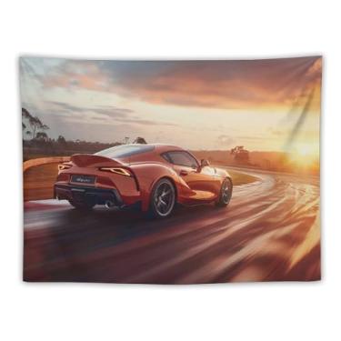 Imagem de HouLaiZhe Tapeçaria de carro pista carro esportivo Jdm Sup pôr do sol pendurar na parede quarto decoração de casa tapeçarias estética piquenique decoração de parede arte de parede para dormitório sala