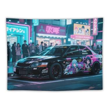 Imagem de HouLaiZhe JDM Tapeçaria de carro anime esporte carro lancer Jdm carro esportes pendurar na parede quarto decoração de casa tapeçarias estética piquenique decoração de parede arte de parede para