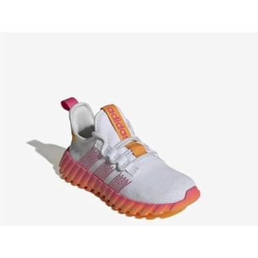 Imagem de adidas Tênis infantil masculino Kaptir 3S com cadarço casual - azul, Branco/rosa lúcido/prata metálico, 17