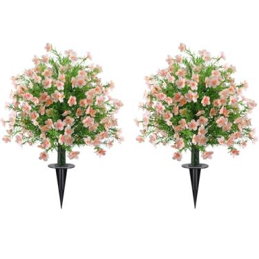 Imagem de Pacote com 2 árvores de bola de topiária de buxo artificial com ponta de solo para ambientes externos, arbustos florais artificiais realistas de 58 cm, plantas artificiais resistentes a UV para