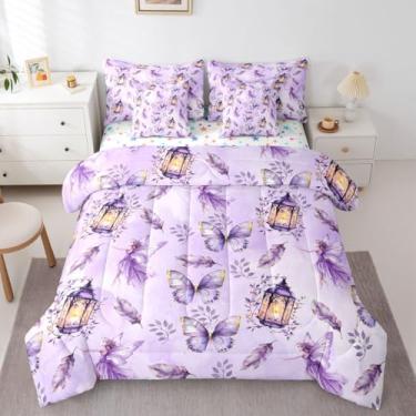Imagem de Feelyou Jogo de cama solteiro de borboleta fofa com estampa de borboletas para crianças, meninos, meninas, 7 peças, linda cama em uma bolsa, decoração de quarto de princesa sonhadora, microfibra leve