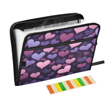 Imagem de Wassud Pasta organizadora de arquivos em papel A4 com estampa de coração romântico com etiquetas e pasta de arquivos expansível, 13 bolsos