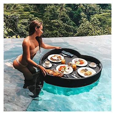 Imagem de Bandeja de servir flutuante mesa de piscina, bandeja flutuante em forma de coração para piscina, bandeja de servir flutuante de vime, bandeja de brunch flutuante, prato de frutas lounge flutuante