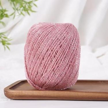 Imagem de Fio de algodão Starlight Glitter, novelo de 50 g, macio e brilhante para tricotar cardigãs, xales e cachecóis leves (rosa)