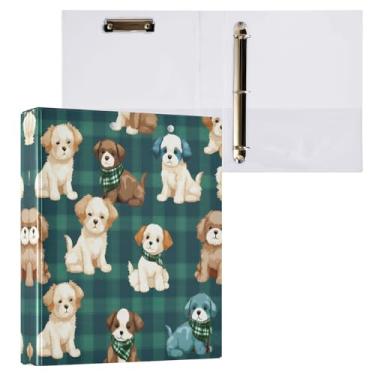 Imagem de Kigai Fichário de 3 anéis, organizador de fichário redondo com prancheta (carta A4), fichário fofo para material de escritório escolar - cachorro fofo estilo francês