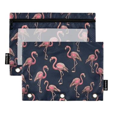 Imagem de CEBUGI 3 bolsas de lápis com zíper e janela transparente, 2 pacotes de estojo para exames de sala de aula (flamingos)