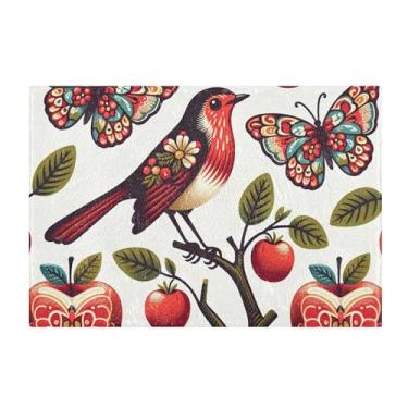 Imagem de Burbuja Tapete de banho Bird Fruits, tapete de banheiro absorvente extra macio com suporte antiderrapante para banheiro, banheira e chuveiro, 40 x 61 cm