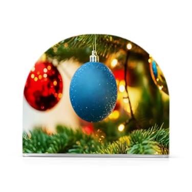 Imagem de Qilmy Porta-guardanapos de acrílico com bola de Natal lindamente colorida, porta-guardanapos para mesas cozinha restaurante decoração de casa, suporte decorativo moderno para guardanapos de coquetel