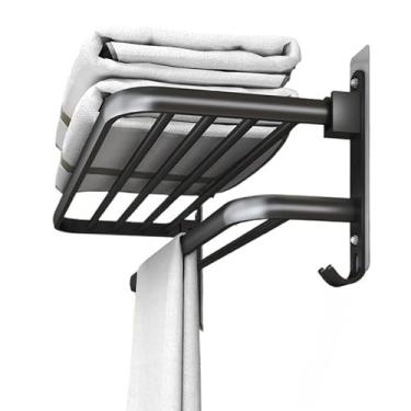 Imagem de Porta Toalha Para Banheiro DUPLA CAMADA COM GANCHOS Sem Furo Com Suporte De Adesivos toalha(preto)