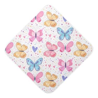 Imagem de Burbuja Toalha de banho de bebê borboletas coloridas - Toalha com capuz de musselina macia e absorvente para recém-nascidos e bebês, 89 x 89 cm