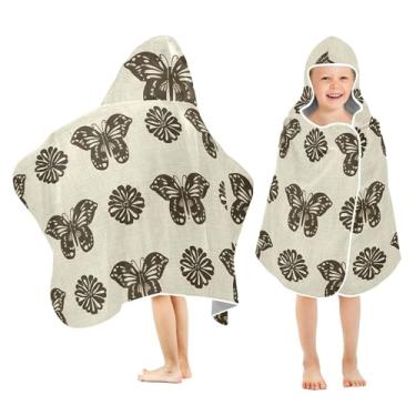 Imagem de Burbuja Butterflies Daisies Toalha de banho com capuz para crianças, toalha de praia de pelúcia macia absorvente para meninas e meninos 3-10 anos, 61 x 127 cm