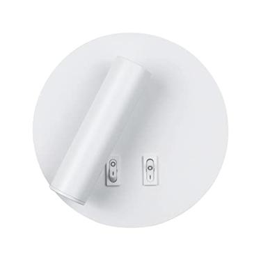 Imagem de Luminária de parede redonda para leitura com LED embutido, 2 interruptores, 3W ajustável para cabeceira + 7W para parede de fundo, luz noturna, arandela de acrílico para quarto.
