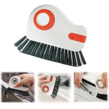 Imagem de Escova de limpeza de trilho de janela 2 em 1 - limpador de sulcos multifuncional com cerdas duras e raspador oculto, kit de ferramentas de limpeza de trilhos de cozinha/obturador/porta