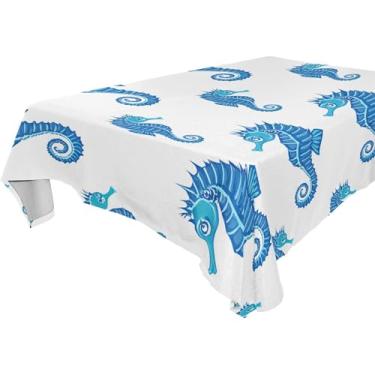 Imagem de Burbuja Toalha de mesa azul cavalos-marinhos, toalha de mesa quadrada, antirugas, grossa para decoração de jantar, cozinha, festa, 137 x 137 cm