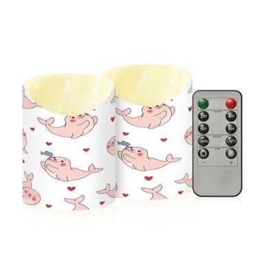 Imagem de Wassud Pacote com 2 velas fofas sem chama com controle remoto, velas realistas cintilantes com temporizador, velas decorativas para Natal, casamento, festa, decoração de casa pequena