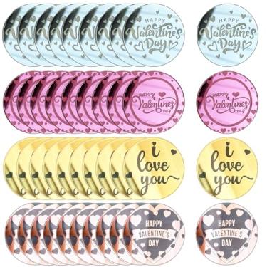 Imagem de 40 peças de enfeite de cupcake feliz dia dos namorados, espelho de disco de acrílico para bolos, cupcakes, flores, caixas de presente, decorações de festa