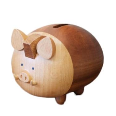 Imagem de Cofrinho de madeira maciça, lindo armazenamento de moedas com base removível para decoração de mesa e economia