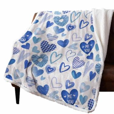 Imagem de Cobertores de lã de lã de lã de ovelha para o dia dos namorados azul amor coração cobertor romântico me you macio aconchegante quente reversível pelúcia cobertores e mantas para sofá-cama sofá todas