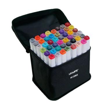 Imagem de Kit Marcador Artístico Duas Pontas Com Estojo Zíper Leonora 48 Cores