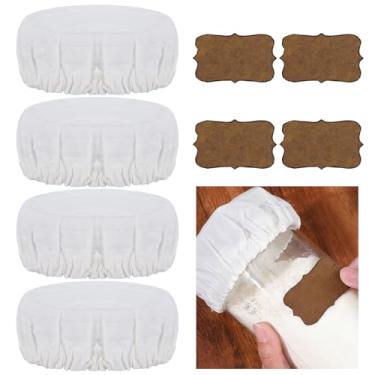 Imagem de DOPENSPI 4 peças de tampa de pote de fermento com 4 adesivos de etiqueta, capa de pano reutilizável para fermentação respirável, tampas de fermentação de pão de algodão, tampa de tigela de pano para