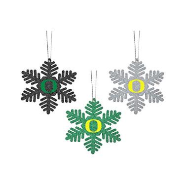 Imagem de Oregon Ducks NCAA Pacote com 3 enfeites de floco de neve com glitter de metal