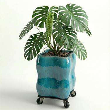 Imagem de Genérico, Cerâmica, Vaso Decorativo, Quadrado, Verde, 12x10x11 cm, Texturizado com Relevo, Vaso para Plantas, Elegante