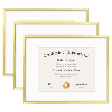 Imagem de Golden State Art, Moldura de diploma de 28 x 35 cm com tapete - Display 20 x 25 cm para parede - Dourado, pacote com 3