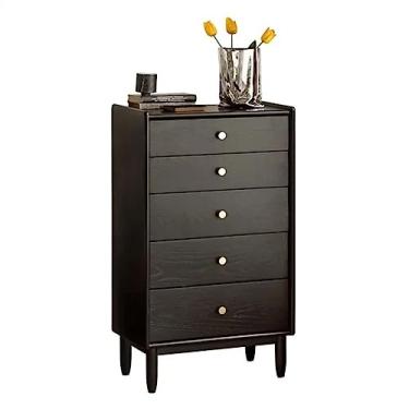 Imagem de Cômodas Cômoda alta com armazenamento de quarto madeira maciça contra a parede freixo preto 5 gavetas para corredor, entrada