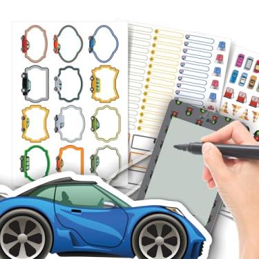 Imagem de Etiqueta Escolar Menino com TAG + Caneta (Carrinhos Kids, Etiquetas + 1 TAG de Mochila)