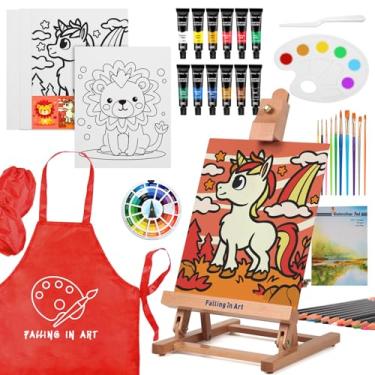 Imagem de Falling in Art Conjunto de 52 peças de tinta acrílica com cavalete de mesa, kit de pintura artística com tintas acrílicas, painéis de tela, pincéis, kit de suprimentos de tela para crianças, adultos