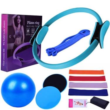 Imagem de Conjunto de Equipamentos Pilates para Treinos em Casa Anéis Bandas Discos Deslizantes Yoga Perfeito Iniciantes e Praticantes Experientes