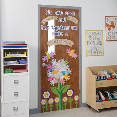 Imagem de Aprendizagem social emocional impressão manual flor decoração porta sala de aula