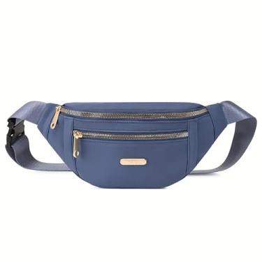 Imagem de Pochete feminina estilo transversal, versátil bolsa de cintura para uso ao ar livre com alça ajustável, bolsa de cinto de nylon multicamadas para corrida, viagens e uso diário, azul