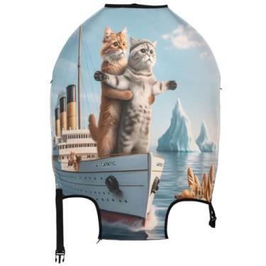 Imagem de Joisal Capa de mala divertida de gato Titanic, capa protetora de bagagem, itens essenciais de viagem para mulheres viajando, Gato engraçado titânico, fofo, L, Fits 26-28 Inch Case, Capa de mala