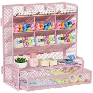 Imagem de Organizador de mesa Marbrasse Larger Mesh com gaveta rosa