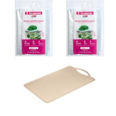 Imagem de Conjunto de 1 Tábua Bege Plástica de Corte para Alimentos + 2 Saco Hermetico Transparente 1 Litro