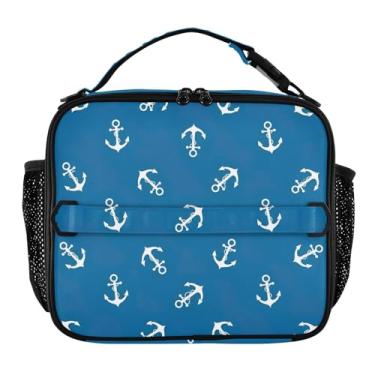 Imagem de Joisal Âncoras náuticas brancas azul marinho lancheira para mulheres, meninas, lancheira masculina e infantil, lancheira para trabalho, bolsa térmica para alimentos portátil para adultos