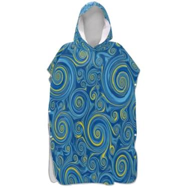Imagem de Joisal Espirais Azul Amarelo Surf Poncho Trocador para Adul Plus Size Feminino Ponchos com Capuz Toalha de Praia Floral