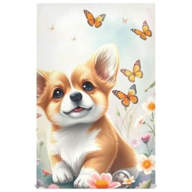 Imagem de Joisal Lindo filhote de cachorro flores floral chá toalha de mão bonito conjunto de toalhas de prato decoração de cozinha panos de prato absorventes secagem rápida 45 x 71 cm, 4 pacotes com 4