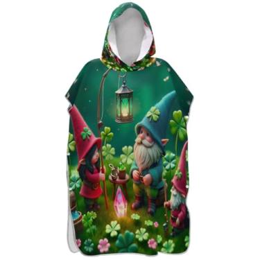 Imagem de Joisal Dia de São Patrício Trevo Gnomo Verde Surf Poncho Trocador Adulto Reutilizável Poncho Masculino com Capuz Toalhas de Banho com Capuz