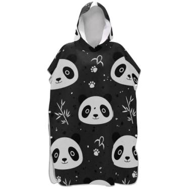 Imagem de Joisal Roupão reutilizável para adultos, poncho de surfe, com capuz, panda preto, branco, unissex, poncho adulto com capuz