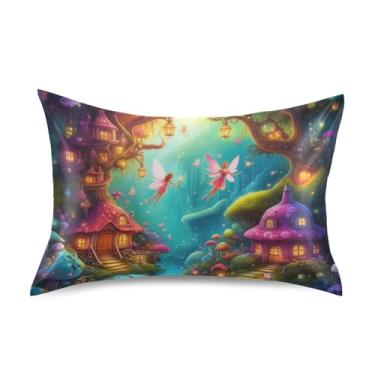 Imagem de Fronhas para cabelo colorido floresta jardim de fadas king queen fronhas padrão cetim refrescante para cama de casa sofá animal floral king size 101,6 cm x 50,8 cm