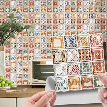 Imagem de 10 folhas 3D adesivos de azulejo brilhante descascar e colar papel de parede removível 10 x 10 cm à prova d'água azulejos de parede autoadesivos para cozinha, banheiro, lareira (05)