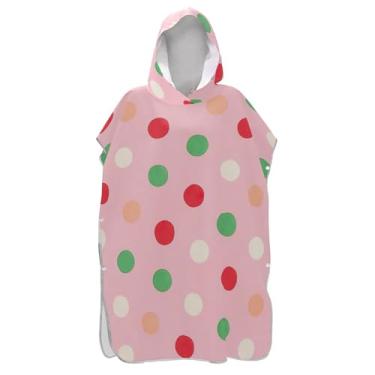 Imagem de TSENQUE Poncho de surfe trocador de roupão adulto com capuz toalha de natação absorvente unissex adulto poncho com capuz desenho animado colorido bolinhas rosa