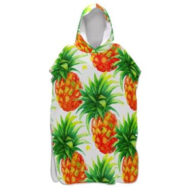 Imagem de TSENQUE Poncho de surfe trocador de roupão adulto praia moletom toalha floral leve vibrante abacaxi amarelo verde masculino poncho com capuz