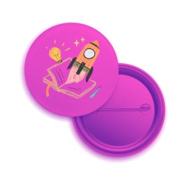 Imagem de Broches com Design de Foguete e Livro, Tema Educacional e Inovação, Branco, Pack com 10 Unidades (40, Rosa)