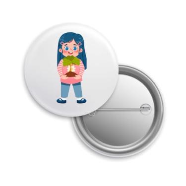 Imagem de Broches com Alfinete de Personagem de Desenho Animado, Menina com Planta, Design Fofo, Botões Redondos, 10 Peças (30, Branco)