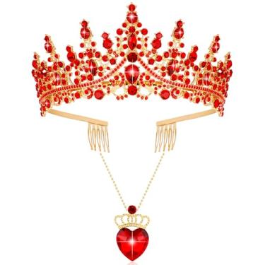 Imagem de TOBATOBA Conjunto de coroa e colar da rainha de copas, fantasia de rainha de copas, acessórios femininos, coroa de princesa, descendente, 4, tiara vermelha para mulheres, Halloween, cosplay, festa de