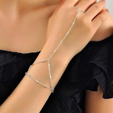 Imagem de Pulseira de corrente de mão dourada para mulheres, corrente de elos modernos, anel de dedo, pulseira escrava, joias, presentes